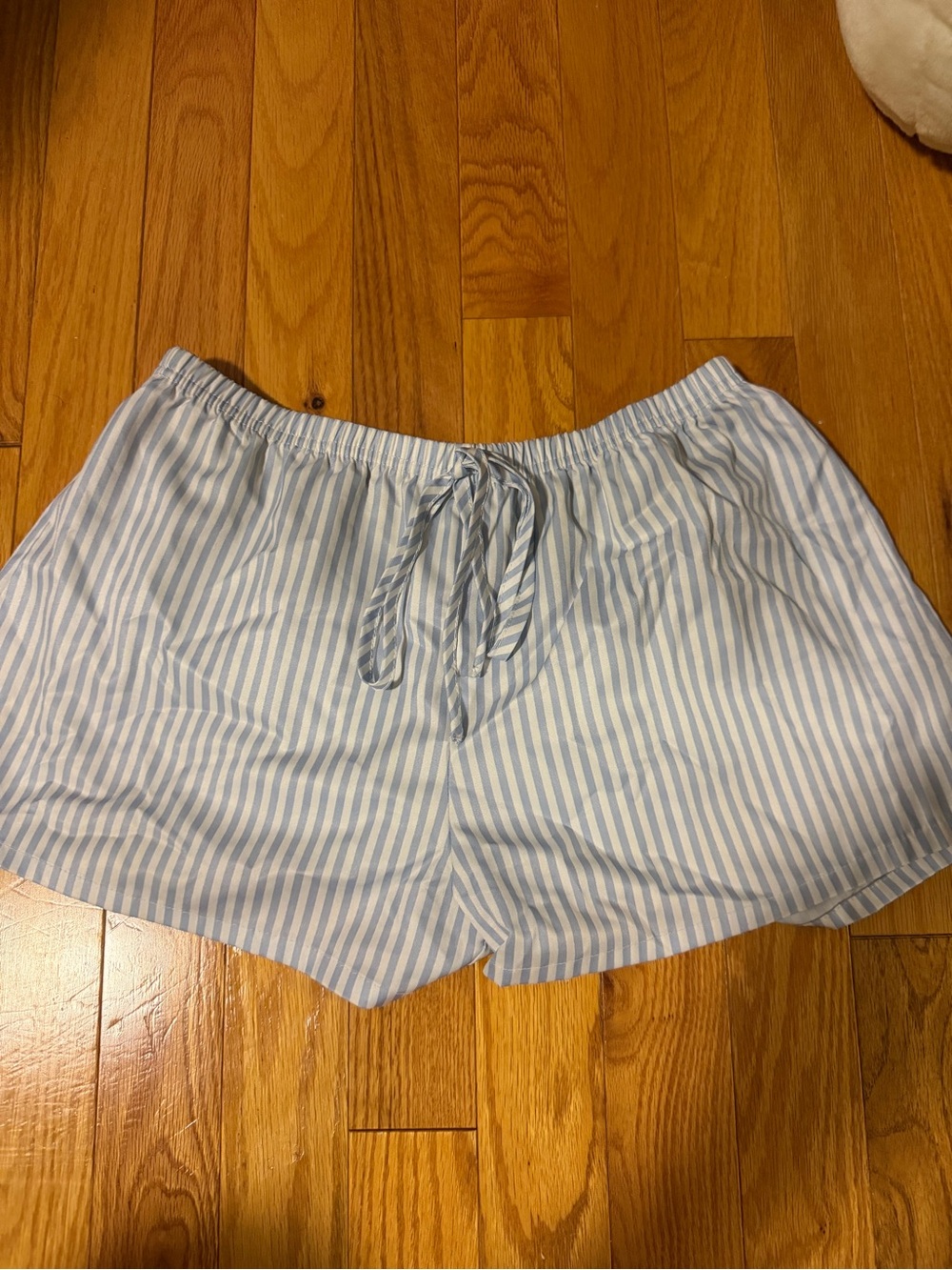 Light Blue & White Striped Drawstring Lounge Shorts